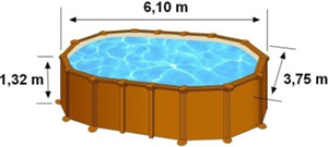 Les dimensions extérieures de la piscine MAURITIUS sont 3,70m sur 1,32m de hauteur